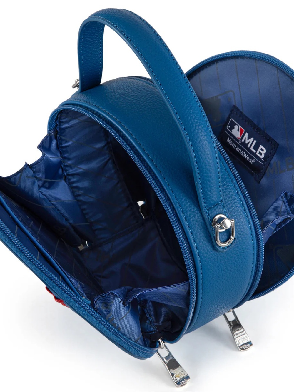 Montana West Blue Round Crossbody Bag with Red Stitch Accents - Picture 3 of 4